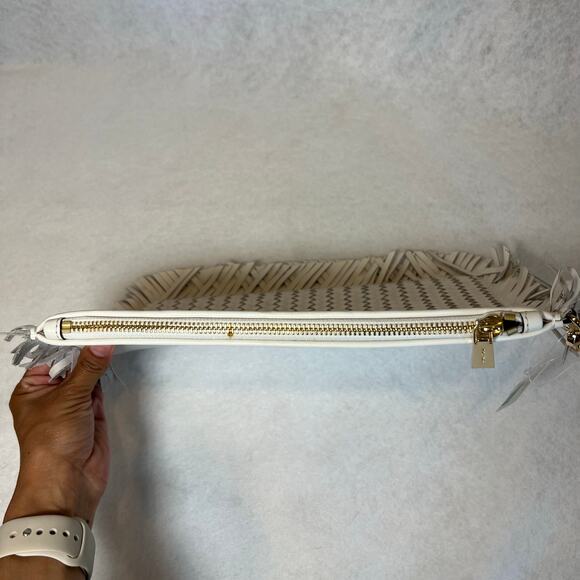 NWT Michael Kors Jet Set Woven Fray Edge Optic White Zip Pouch Clutch Wristlet - Picture 5 of 10